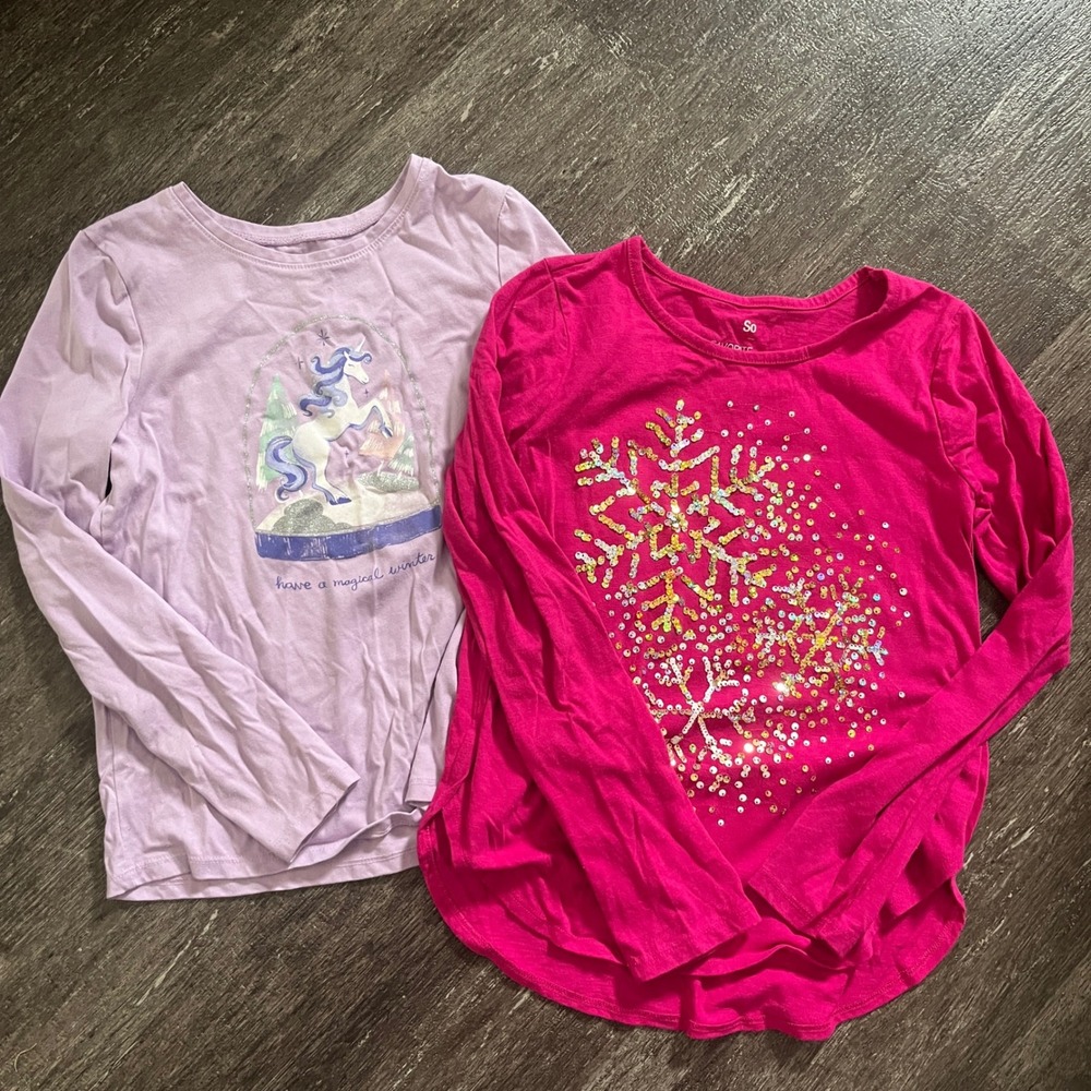 Girls Long Sleeve‎ Tops Bundle SO Jumping Beans Size L(10/12) Snowflake Unicorn